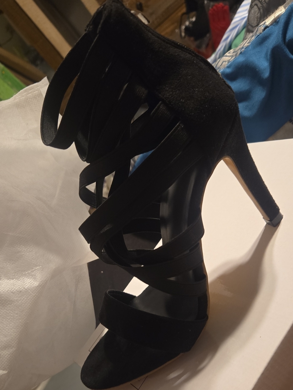 Women's Black Strappy High Heel Sandals